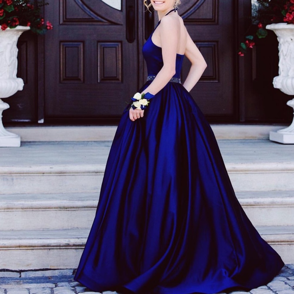 Sherri Hill 51036 Classic Satin Halter Ball Gown. - Picture 2 of 3